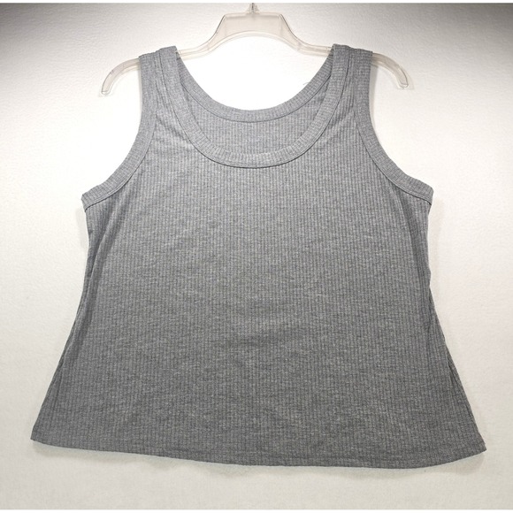 Unbranded Tops - Grey Ribbed Knit Tank Top Scoop Neck Sleeveless Stretch Cami XXL M8M293